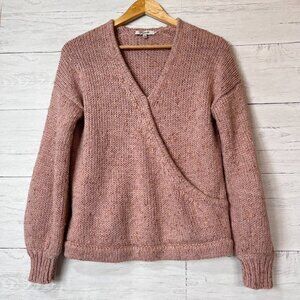 Madewell Sweater Womens Size XS Pink Bereford Marled Wrap Front Wool Pullover